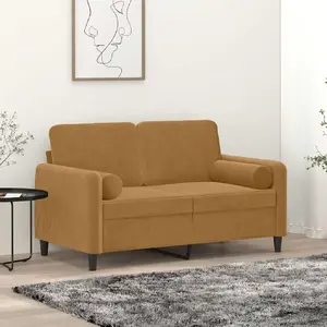 vidaXL Canapé 2 places avec oreillers décoratifs brun 120 cm velours pas cher