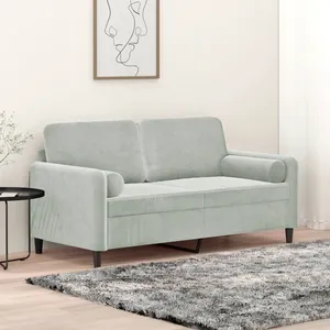 vidaXL Canapé 2 places avec oreillers gris clair 140 cm velours pas cher