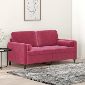 vidaXL Canapé 2 places avec oreillers bordeaux 140 cm velours pas cher