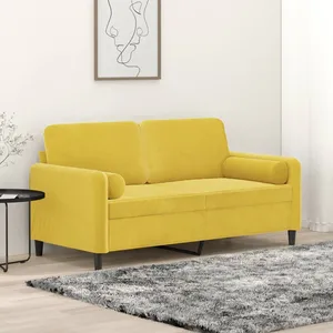 vidaXL Canapé 2 places avec oreillers décoratifs jaune 140 cm velours pas cher