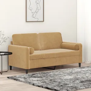 vidaXL Canapé 2 places avec oreillers décoratifs brun 140 cm velours pas cher