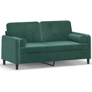 vidaXL Canapé 2 places avec oreillers vert foncé 140 cm velours pas cher