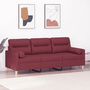 vidaXL Canapé 3 places avec oreillers décoratifs bordeaux 180 cm tissu pas cher