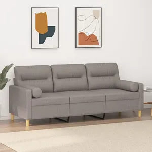 vidaXL Canapé 3 places avec oreillers décoratifs taupe 180 cm tissu pas cher