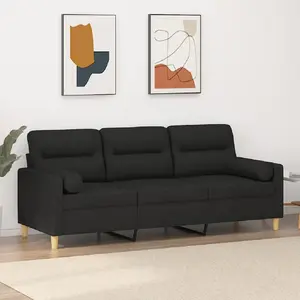 vidaXL Canapé 3 places avec oreillers décoratifs noir 180 cm tissu pas cher