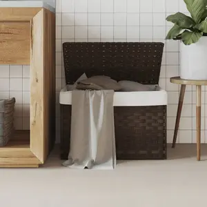 Comparateur de prix : vidaXL Panier à linge avec couvercle marron foncé résine tressée