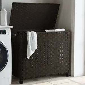 Comparateur de prix : vidaXL Panier à linge avec roulettes marron foncé 66x35x60 cm