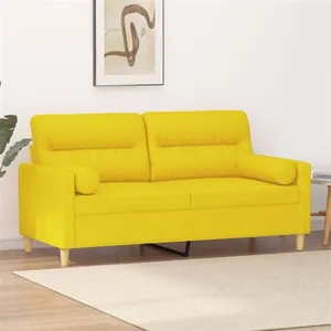 vidaXL Canapé 2 places avec oreillers jaune clair 140 cm tissu pas cher