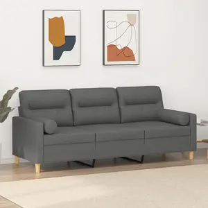 vidaXL Canapé 3 places avec oreillers gris foncé 180 cm tissu pas cher