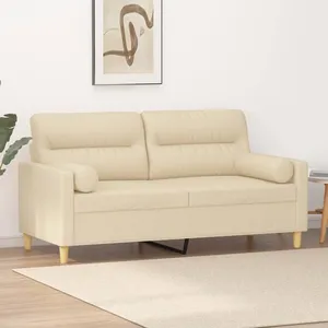 vidaXL Canapé 2 places avec oreillers décoratifs crème 140 cm tissu pas cher