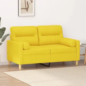 vidaXL Canapé 2 places avec oreillers jaune clair 120 cm tissu pas cher