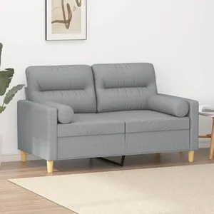 vidaXL Canapé 2 places avec oreillers gris clair 120 cm tissu pas cher