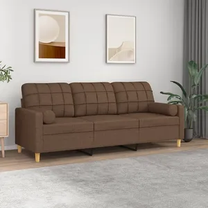 vidaXL Canapé 3 places avec oreillers décoratifs marron 180 cm tissu pas cher