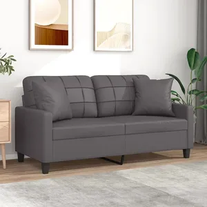 vidaXL Canapé 2 places avec oreillers décoratifs gris 140cm similicuir pas cher