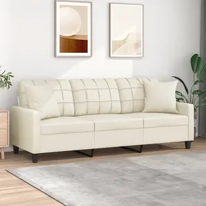 vidaXL Canapé 3 places avec oreillers crème 180 cm similicuir pas cher