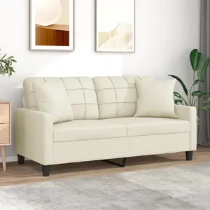 vidaXL Canapé 2 places avec oreillers crème 140 cm similicuir pas cher