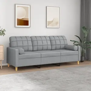 vidaXL Canapé 3 places avec oreillers gris clair 180 cm tissu pas cher