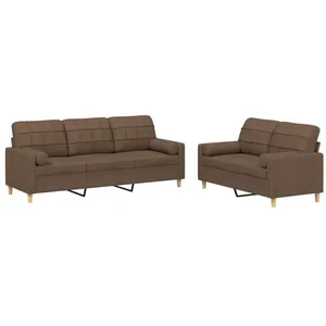 vidaXL Ensemble de canapés 2 pcs avec coussins marron tissu pas cher