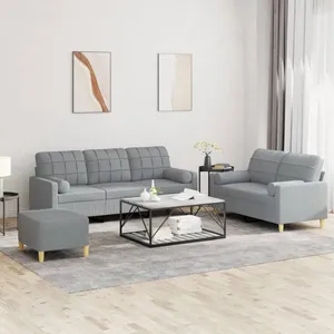 vidaXL Ensemble de canapés 3 pcs coussins gris clair tissu pas cher