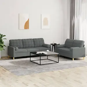 vidaXL Ensemble de canapés 2 pcs coussins gris foncé tissu pas cher