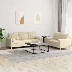 vidaXL Ensemble de canapés 2 pcs avec coussins crème tissu pas cher