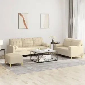 vidaXL Ensemble de canapés 3 pcs avec coussins crème tissu pas cher