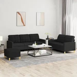 Comparateur de prix : vidaXL Ensemble de canapés 3 pcs avec coussins Noir Tissu