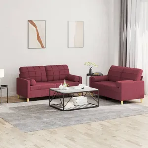vidaXL Ensemble de canapés 2 pcs avec coussins rouge bordeaux tissu pas cher