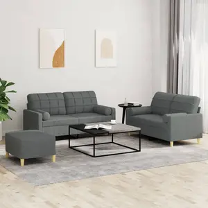 vidaXL Ensemble de canapés 3 pcs coussins gris foncé tissu pas cher