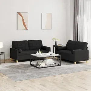 vidaXL Ensemble de canapés 2 pcs avec coussins noir tissu pas cher