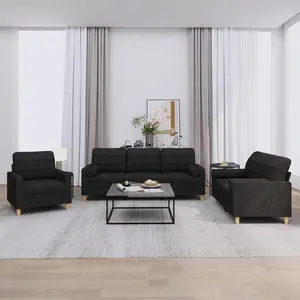 vidaXL Ensemble de canapés 3 pcs avec coussins noir tissu pas cher