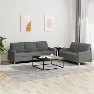 vidaXL Ensemble de canapés 2 pcs avec coussins Gris foncé Tissu pas cher