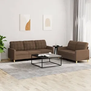 vidaXL Ensemble de canapés 2 pcs avec coussins Marron Tissu pas cher