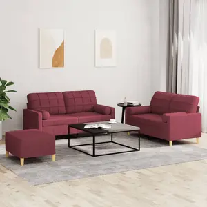 vidaXL Ensemble de canapés 3 pcs avec coussins rouge bordeaux tissu pas cher