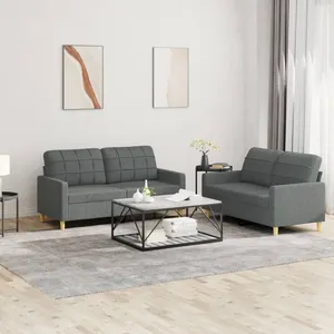 vidaXL Ensemble de canapés 2 pcs avec coussins Gris foncé Tissu pas cher