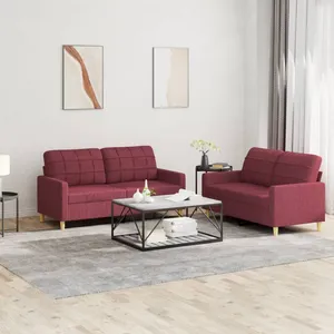 vidaXL Ensemble de canapés 2 pcs avec coussins Rouge bordeaux Tissu pas cher