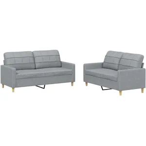 vidaXL Ensemble de canapés 2 pcs avec coussins Gris clair Tissu