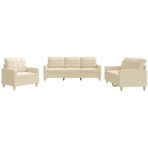 vidaXL Ensemble de canapés 3 pcs avec coussins Crème Tissu pas cher