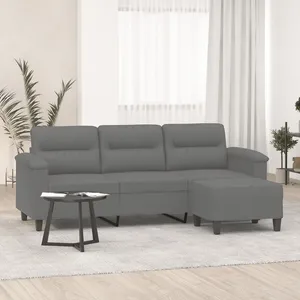 vidaXL Canapé 3 places repose-pieds Gris foncé 180 cm Tissu microfibre pas cher