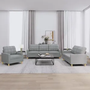 Comparateur de prix : vidaXL Ensemble de canapés 3 pcs avec coussins Gris clair Tissu