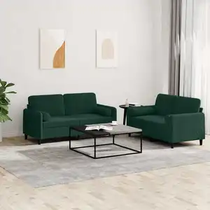 vidaXL Ensemble de canapés 2 pcs avec coussins vert foncé velours pas cher