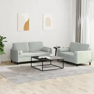 vidaXL Ensemble de canapés 2 pcs avec coussins gris clair velours pas cher