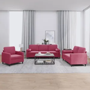 vidaXL Ensemble de canapés 3 pcs avec coussins rouge bordeaux velours pas cher
