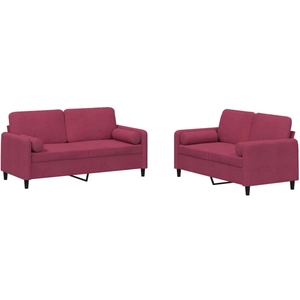 vidaXL Ensemble de canapés 3 pcs avec coussins rouge bordeaux velours pas cher