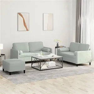 vidaXL Ensemble de canapés 3 pcs avec coussins gris clair velours pas cher