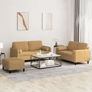 vidaXL Ensemble de canapés 3 pcs avec coussins marron velours pas cher