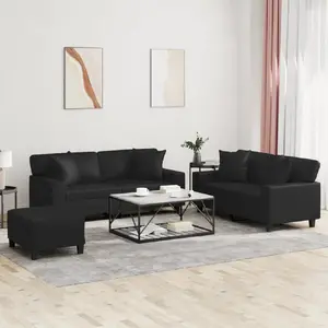 vidaXL Ensemble de canapés 3 pcs avec coussins noir similicuir pas cher