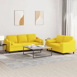 vidaXL Ensemble de canapés 2 pcs avec coussins jaune clair tissu pas cher
