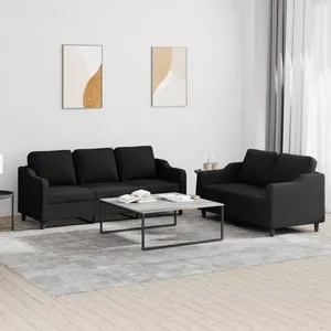 vidaXL Ensemble de canapés 2 pcs avec coussins Noir Tissu pas cher
