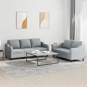 vidaXL Ensemble de canapés 2 pcs avec coussins Gris clair Tissu pas cher